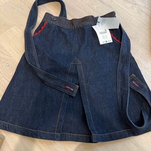 Denim suspenders skirt